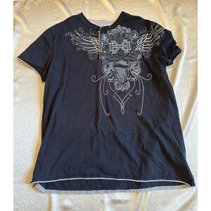 Vintage Y2K Helix Affliction Style‎ Graphic Button Shirt Grunge Mens XL Goth